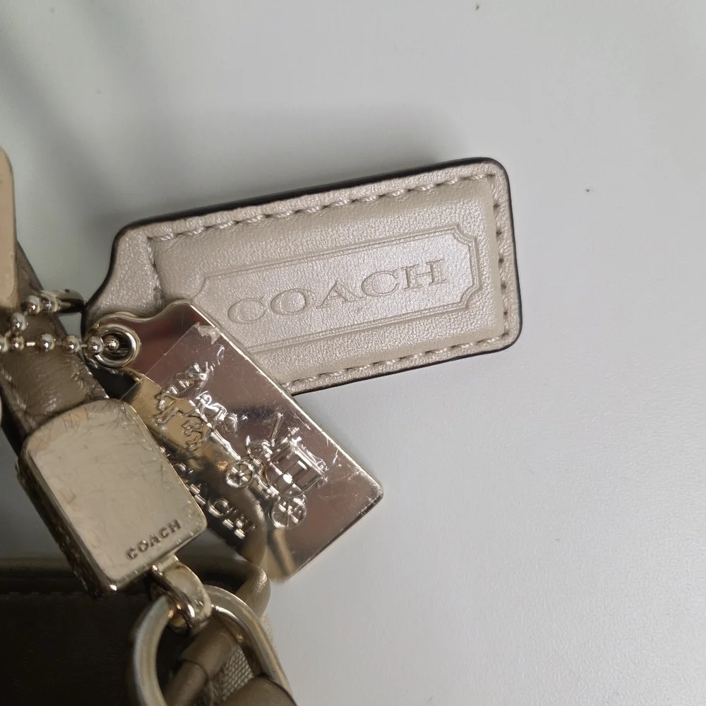 Coach Madison Phoebe Op Art Gold Sateen Purple Interior Shoulder Bag 26448